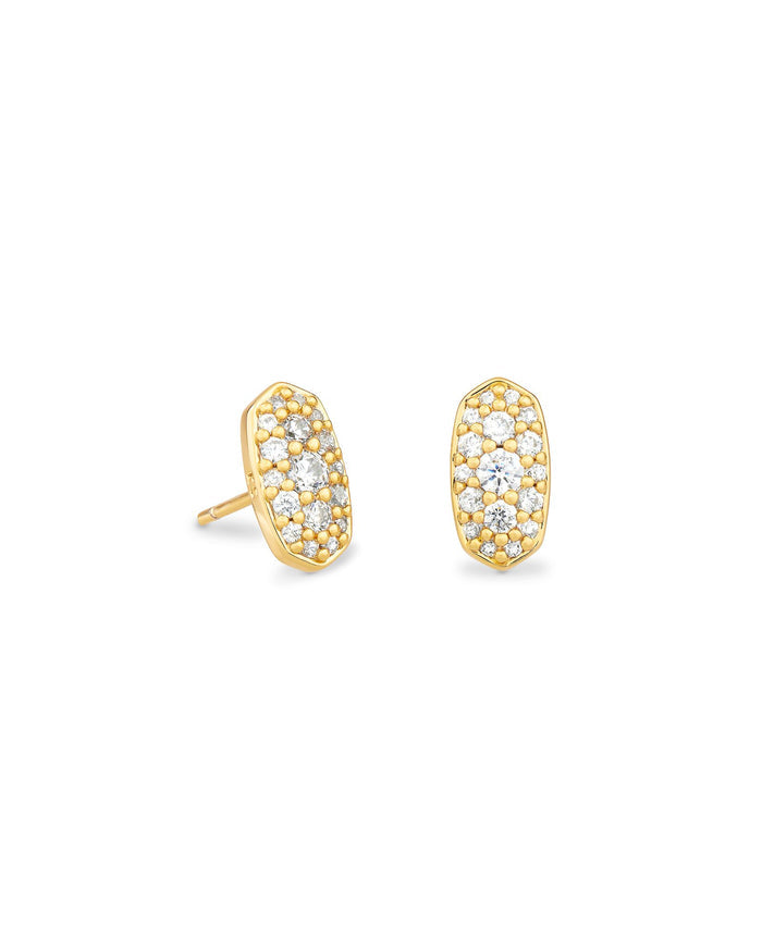 Kendra Scott GRAYSON CRYSTAL STUD EARRINGS GOLD METAL WHITE CZ