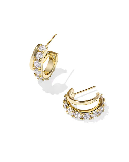 Kendra Scott Livy Gold Huggie Earrings in White Crystal