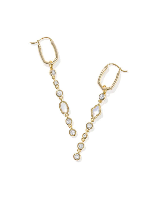 Kendra Scott Mini Elisa and Abbie Gold Convertible Huggie Earrings in White Mix