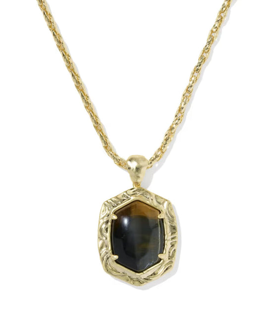 Kendra Scott Tiger Striped Daphne Gold Small Long Pendant Necklace