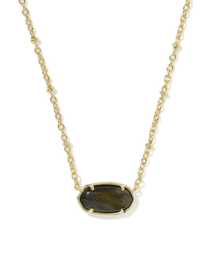 Kendra Scott Tiger Striped Elisa Gold Short Pendant Necklace in Dark Brown Hawk's Eye