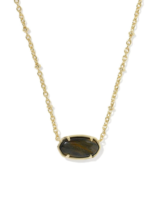 Kendra Scott Tiger Striped Elisa Gold Short Pendant Necklace in Dark Brown Hawk's Eye