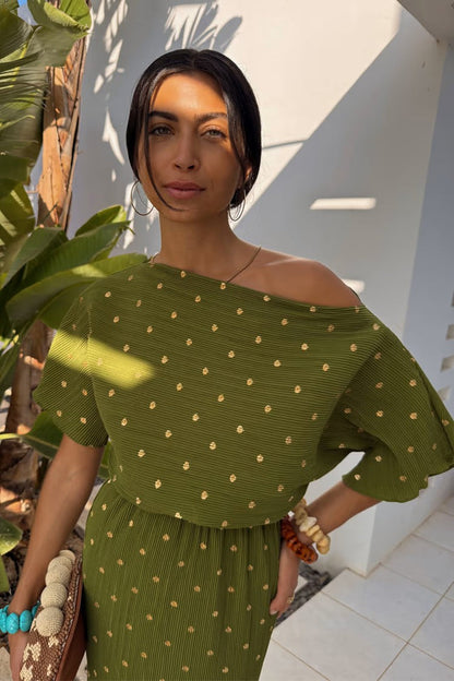 Khaki Plisse Tilly Dress (Green)