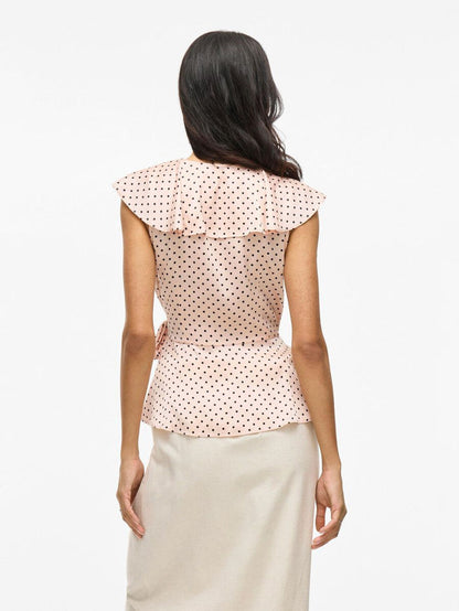 Kimberly Wrap Top (Peach Whip/Black Dots)