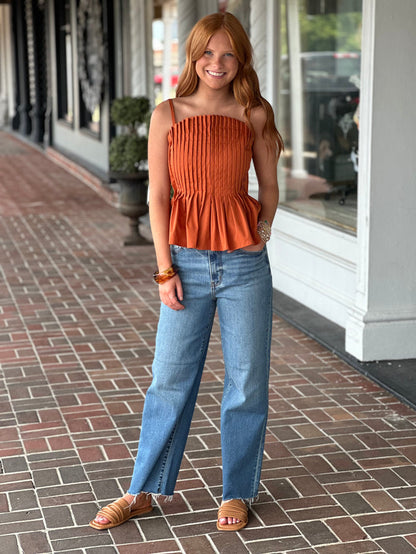 Kind Of A Moment Pleated Top in Cinnamon