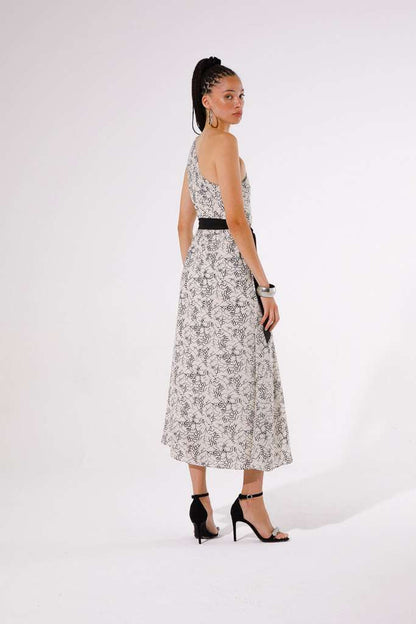 Kream One Shoulder Dress (Black/Beige)