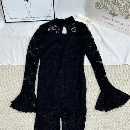 Lace Jumpsuit With Slit Flared Sleeves