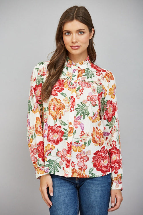 Lace Trimmed Cream Collared Top