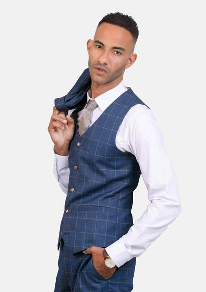 Lapis Blue Windowpane Vest - SARTORO