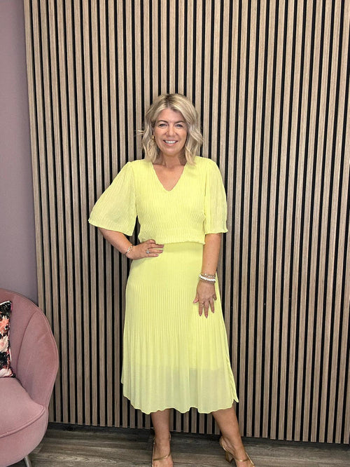 Layla Plisse Midi Dress (Lemon)