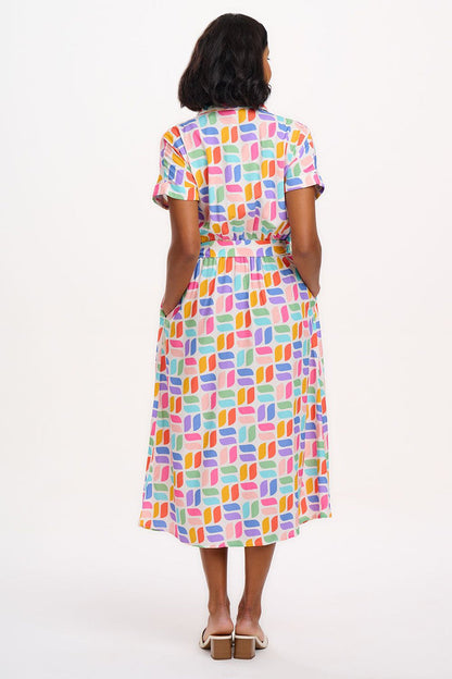 Leigh Midi Shirt Dress (Off-White, Curved Geometric)