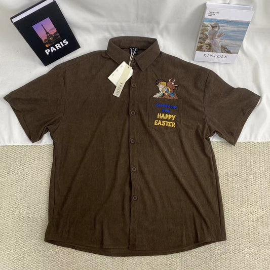 Letter Embroidered Corduroy Shirt