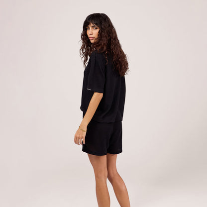 Lightweight Collared Knit Set - Black