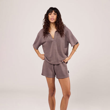 Lightweight Collared Knit Set - Mocha