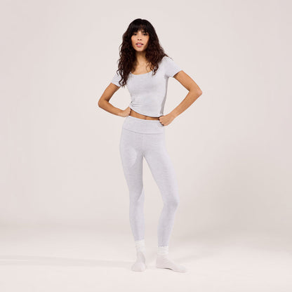 Lightweight Everyday High Waisted Leggings - Light Grey Marl