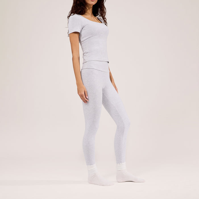 Lightweight Everyday High Waisted Leggings - Light Grey Marl