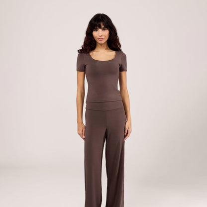 Lightweight Wide Leg Trousers - Espresso Brown