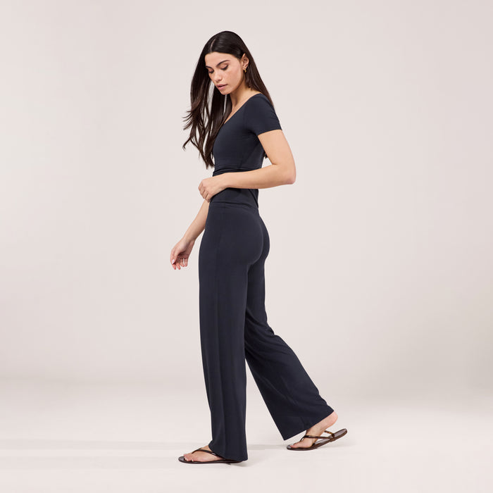 Lightweight Wide Leg Trousers - Vintage Navy