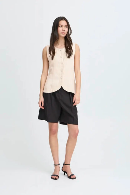Linno Sleeveless Waistcoat Top (Natural Ecru)