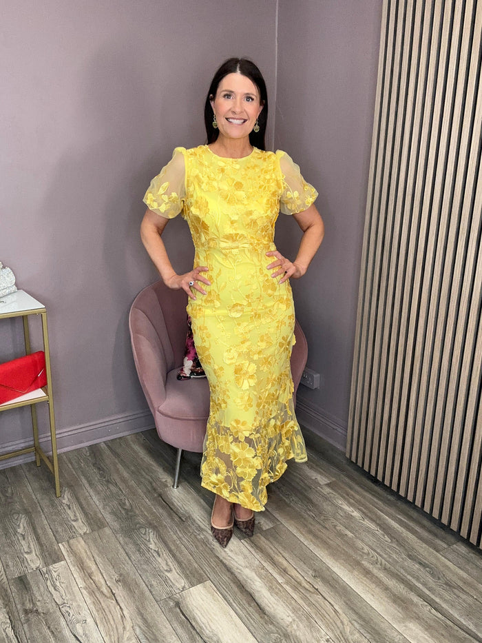 Lisa Flower Midi Dress (Yellow)