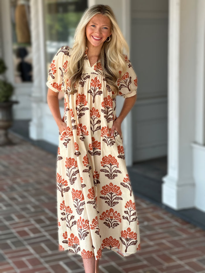 Live Out Loud Floral Cream Midi Dress
