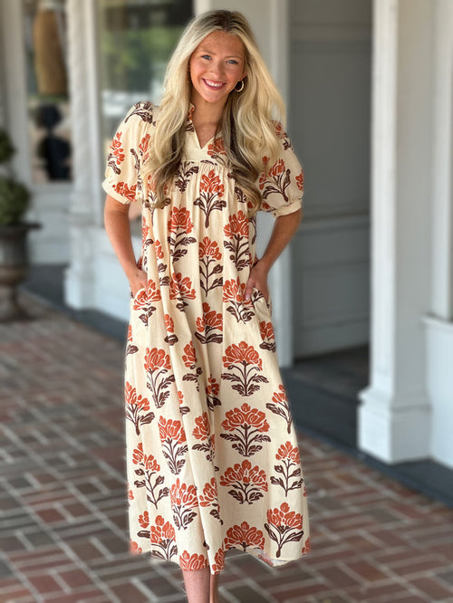 Live Out Loud Floral Cream Midi Dress