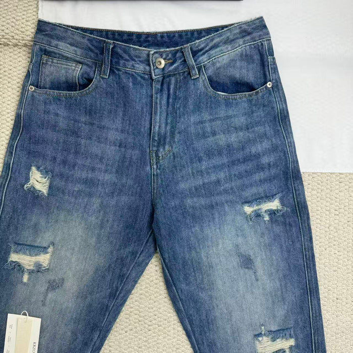 Loose-Fit Straight-Leg Distressed Jeans