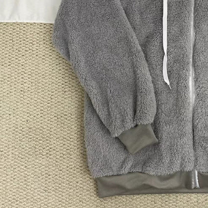 Loose-Fitting Plush Zip-Up Jacket