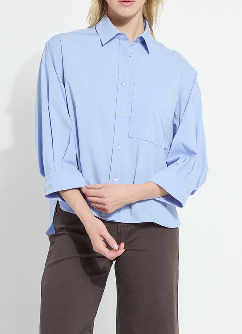 Lysse Enid Oversized Cropped Shirt in Forget Me Not Blue