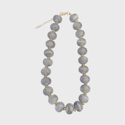 Marble Chunky Beaded Necklace in Grey