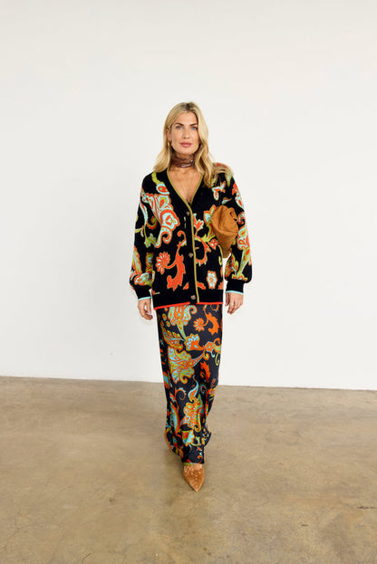 Martha Paisley Cardigan (Black)