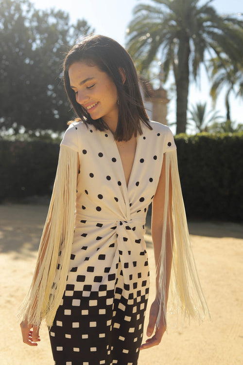 Mercia Fringe Dress (Cream/Black)