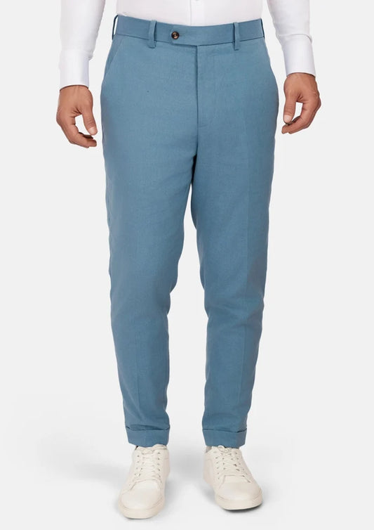 Mid Blue Linen Blend Pants - SARTORO