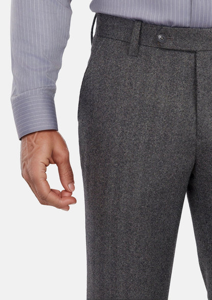 Mid Grey Herringbone Flannel Pants - SARTORO