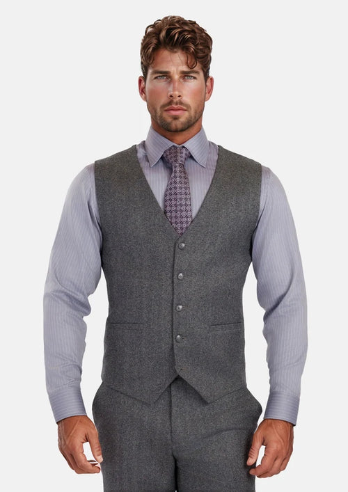 Mid Grey Herringbone Flannel Vest - SARTORO