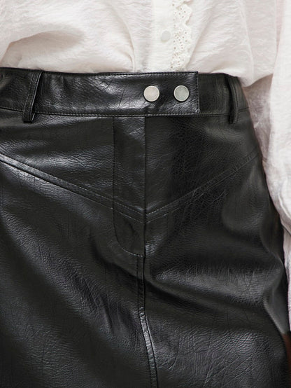 Milian Faux Leather Midi Skirt (Black)