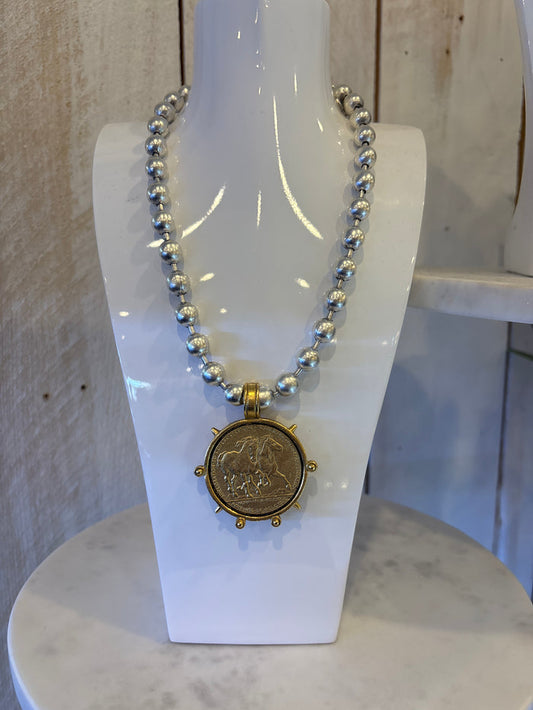 Mixed Metal Horse Coin Necklace