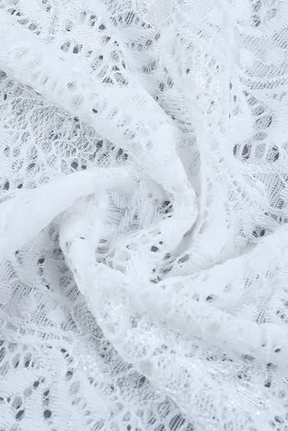 Mock Neck Long Sleeve Twisted Ruched Floral Lace Fitted Mini Dresses-White