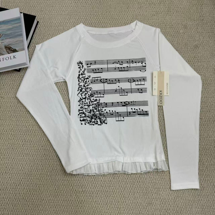 Musical score printed long-sleeved shirt