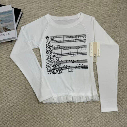 Musical score printed long-sleeved shirt