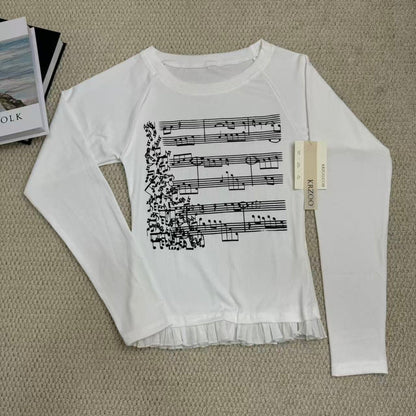 Musical score printed long-sleeved shirt