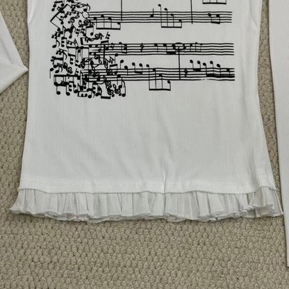 Musical score printed long-sleeved shirt