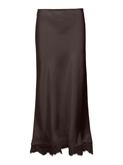 Nadine Faux Satin Skirt (Seal Brown)