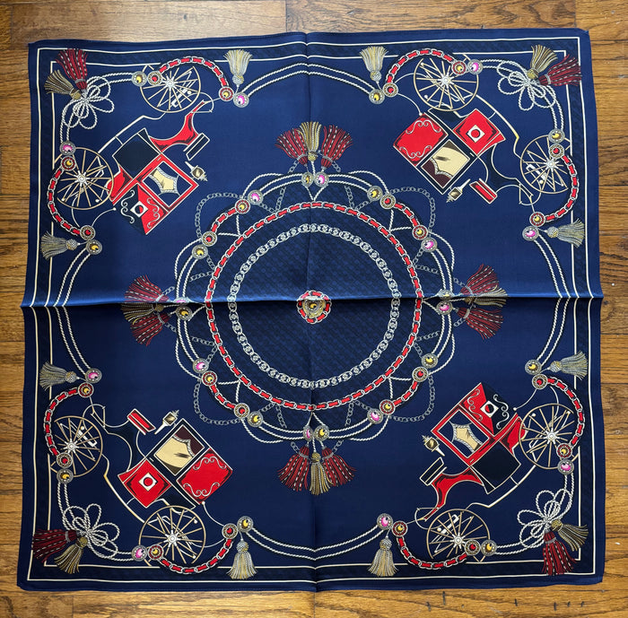Navy Carriage Silk Scarf