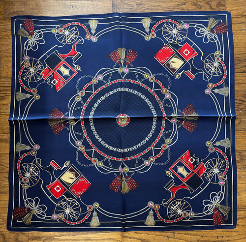 Navy Carriage Silk Scarf