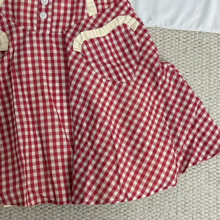 Neck-wrap color-block checked dress