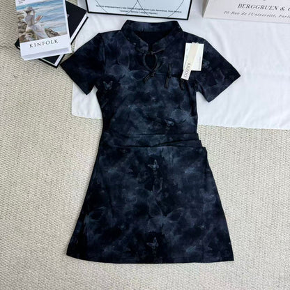 Niche-Style Ruched Slim-Fit Dress