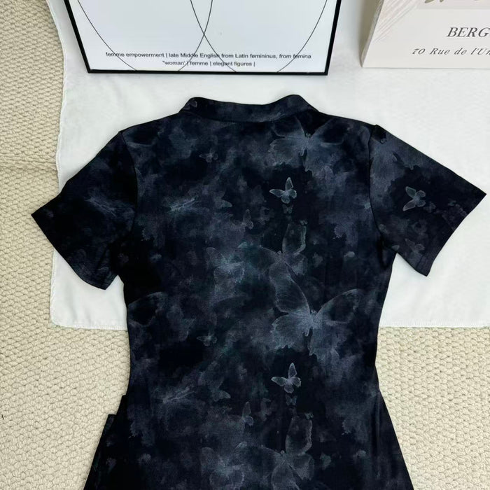 Niche-Style Ruched Slim-Fit Dress