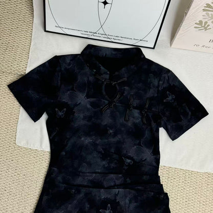 Niche-Style Ruched Slim-Fit Dress