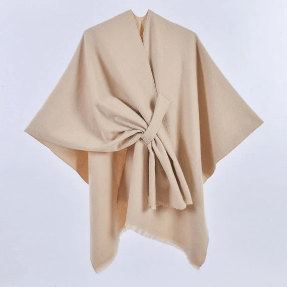 Oblique Solid Cape Shawl in Khaki